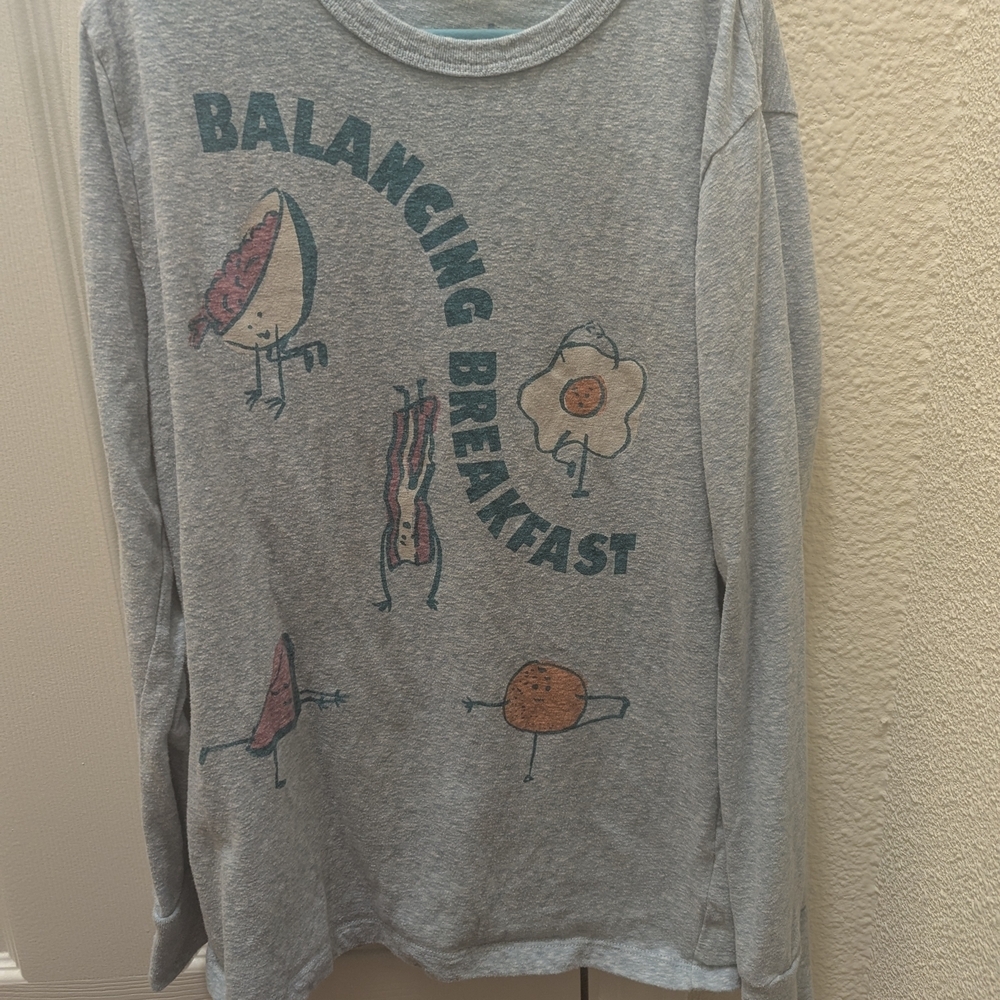 Crewcuts Gray Long Sleeve Tee with Breakfast Print